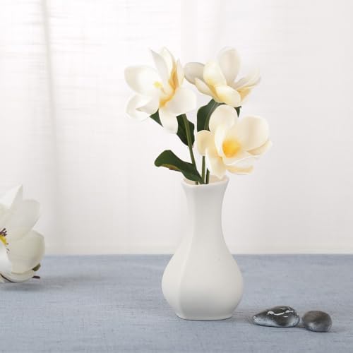 3pcs Artificial Magnolia Flower Branches, 13-Inch Real Touch White Decor