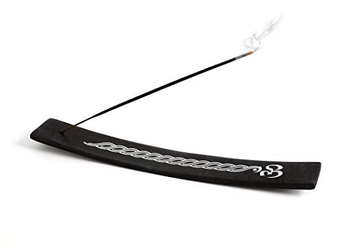 Handmade 10-Inch Om Black Wooden Incense Holder & Ash Catcher