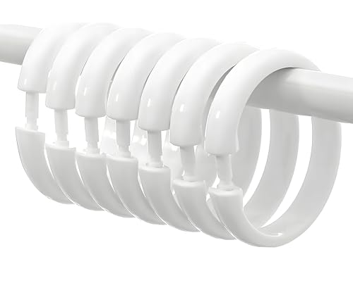 24 Pack White Plastic Shower Curtain Rings - Durable, Easy-Glide Hooks for Bathroom