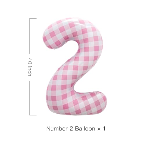Pink Gingham Number 2 Balloon | Large Foil Balloon for 2nd Birthday