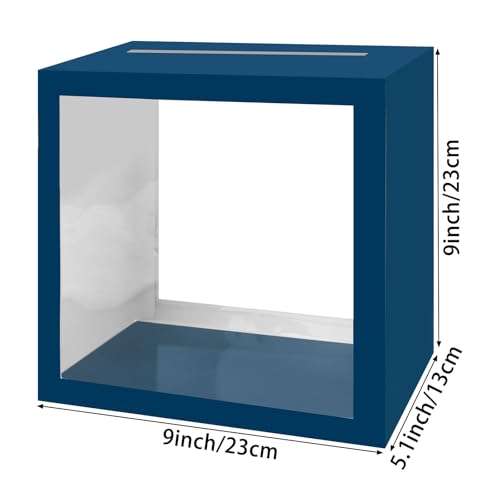Blue Wedding Card Box with Clear Window - 9x5.1x9 Inch