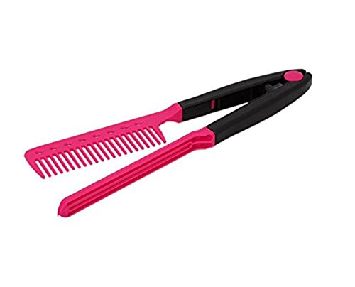 V Shaped Hair Straightening Comb Clamp Styling Tool Pink