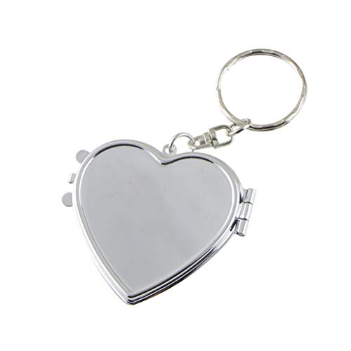 Heart Shaped Metal Compact Pocket Mirror with Keychain Travel Folding