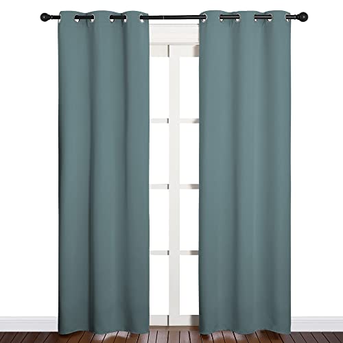 NICETOWN Greyish Blue Blackout Curtains, 34" W x 84" L, 2 Panels