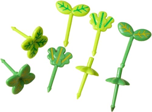 8-Piece Green Leaf Mini Food Picks for Bento Boxes and Party Snacks