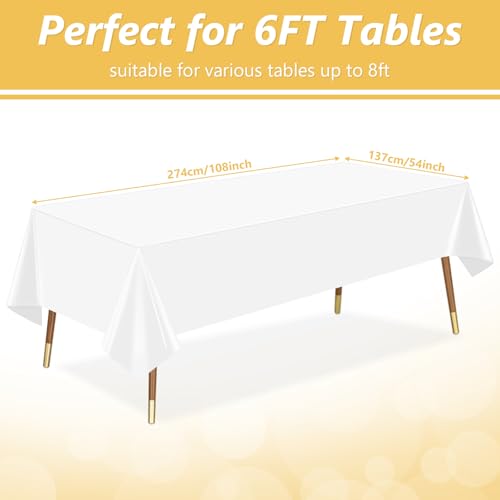 LANLISA 3 Pack Disposable White Plastic Tablecloths - 54x108 in.