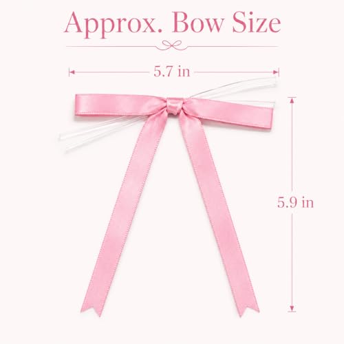 10 Pack Pink Bow Cake Decorations - Pre-Tied Satin Ribbon Bows