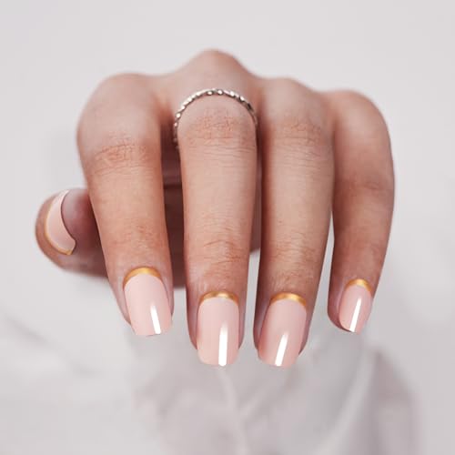 Short French Gold Press On Nails Glossy Square Fake Nails Kit