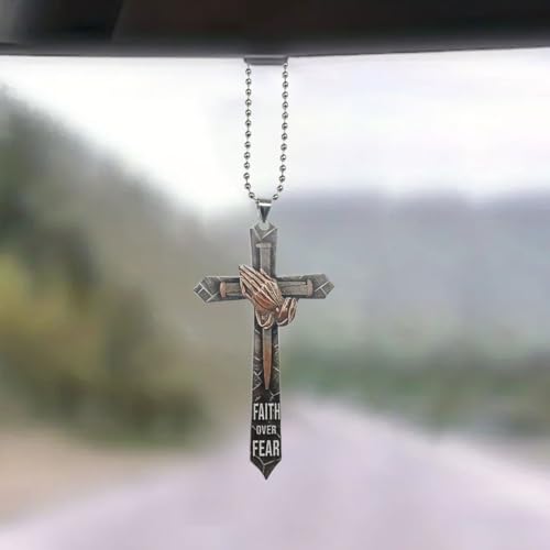 Praying Hands Cross Car Pendant - Faith Over Fear Mirror Charm