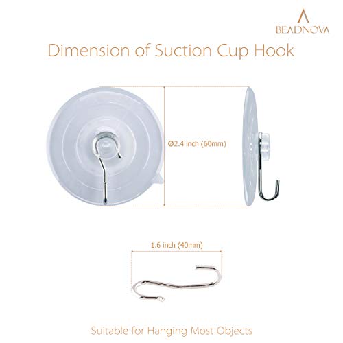 BEADNOVA 2.5-Inch Heavy Duty Suction Cup Hooks - Clear PVC Wall Hooks (6 Pack)