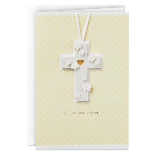 Hallmark Baptism Card with Floral Cross and Gold Heart