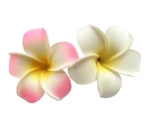 2Pcs Hawaiian Plumeria Flower Hair Clips White and Pink Foam Barrettes