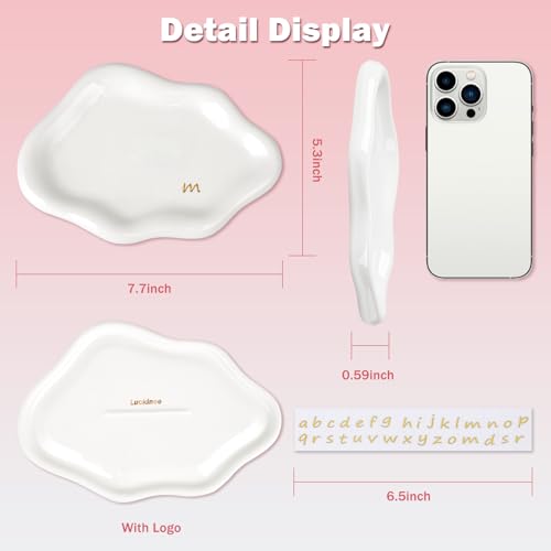LUCKINEE Ceramic Cloud Jewelry Tray with DIY A-Z Gold Letter Stickers