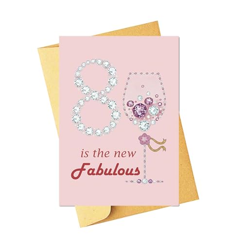Elegant 80th Birthday Card for Her with Wine Glass Theme