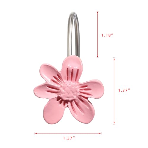SUQ I OME Pink Floral Shower Curtain Hooks 12PCS Decorative Bathroom Accessories