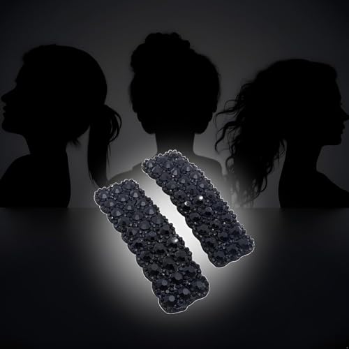 Black Rhinestone Snap Hair Clips Rectangular Korean Barrette Set of 2