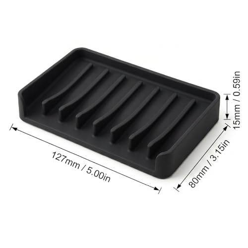 Bathway Silicone Soap Dish - Self-Draining Bar Soap Holder, Black (2 Pack)