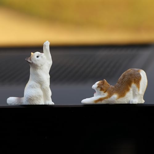 6-Piece Realistic Cat Dashboard Ornaments - Cute Resin Cats
