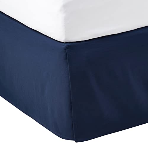 Amazon Basics Pleated Bed Skirt, Twin Size, Navy Blue, 16-Inch Drop