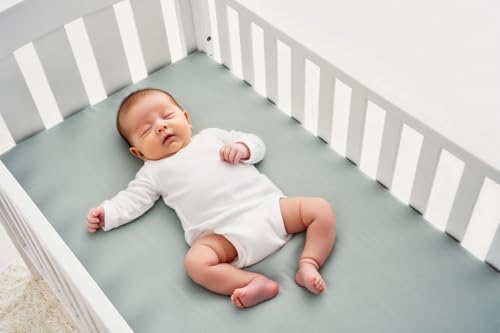 2 Pack Fitted Crib Sheets 28x52 Inches Microfiber White/Green - American Baby Company