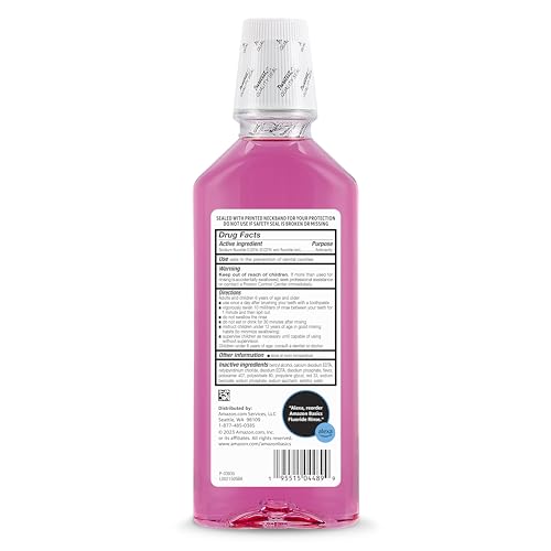 Amazon Basics Kids Fluoride Mouthwash, Anticavity Alcohol-Free Bubble Gum, 18 oz