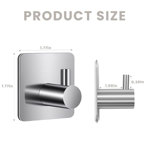 Phtynex Silver Self Adhesive Over the Door Hooks - 4 Pack for Bathroom & Home