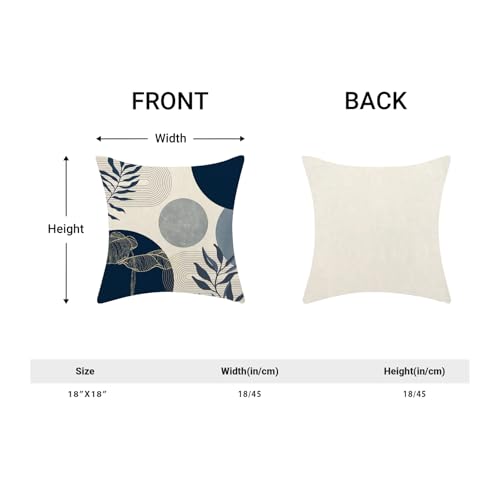 Boho Navy Blue Throw Pillow Covers 18x18 Set of 2 - Modern Linen Cushion Case