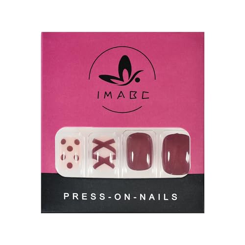iMABC Christmas Glossy Red Short Squoval Press On Nails with Bow Design