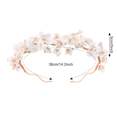 SELFCLOUD Handmade Resin Clay Flower Bridal Headband Gold Wedding Headpiece
