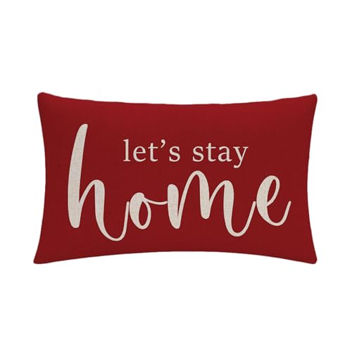 7COLORROOM Farmhouse Lumbar Pillow Covers, 12x20 Red Decorative Cushion Case