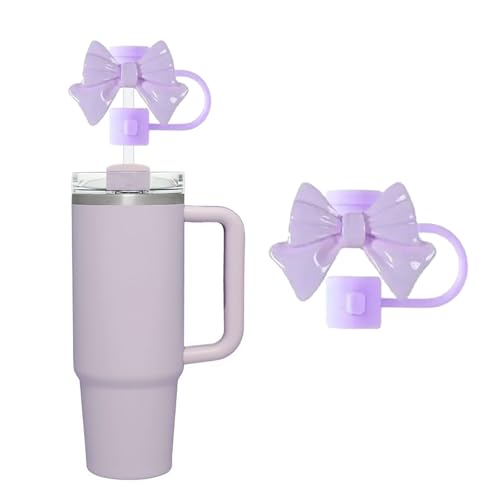 Silicone Bow Straw Topper for Stanley 30 & 40 Oz Cups - Purple