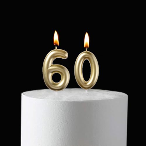 Number 60 Gold Birthday Candles, 2.35-Inch 3D Diamond Cake Topper Set
