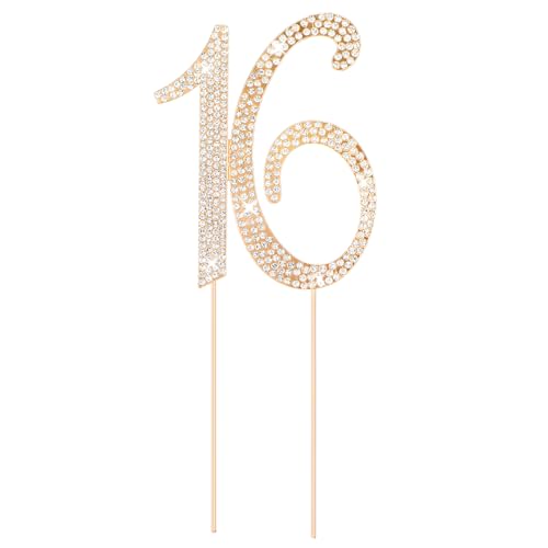 Rhinestone 16th Birthday Cake Topper - Sparkling Gold Decoration