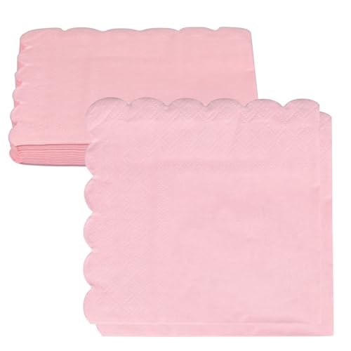 Disposable Scalloped Cocktail Napkins - 25 Pack, Pink, 2-Ply