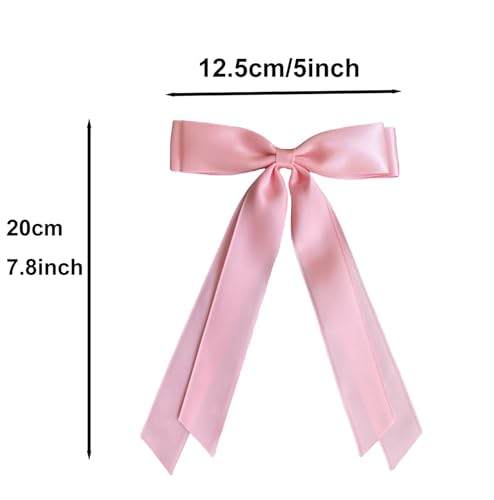 Satin Silk Long Tail Hair Bow Clip Red 2-Pack for Women and Girls