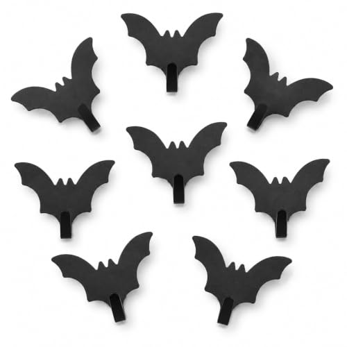 Black Bat Wall Hooks - Set of 8 Adhesive Storage Hooks