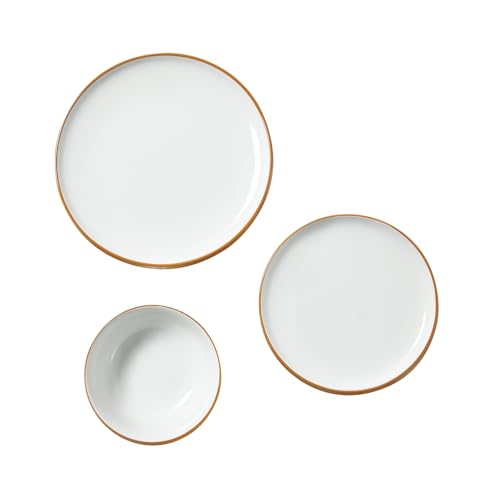 VEVOR Dinnerware Set, Service for 6 (18 PCS), Round Plates and Bowls Sets, Scratch Resistant Ceramic Dinner Ware, Dishwasher and Microwave Suitable Kitchen Dish, for Dessert Salad Soup Pasta, White