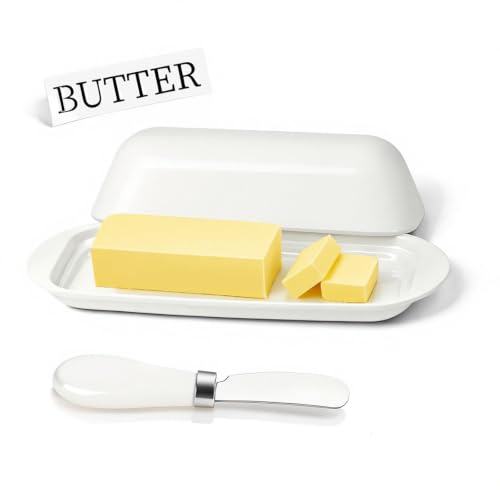 Lynnsen White BPA-Free Melamine Butter Dish with Lid & Knife