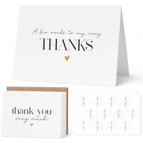 Elegant Thank You Cards with Envelopes - Pack of 40, Gold Foil Design