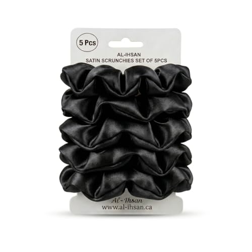 AL-IHSAN Satin Hair Scrunchies - 5 Pack Anti-Frizz Elastic Hair Ties