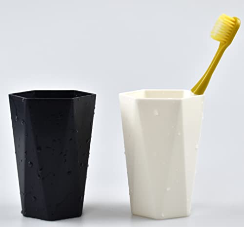RabyLeo Geometric Plastic Bathroom Tumbler Set, 280ml - Black & Off White