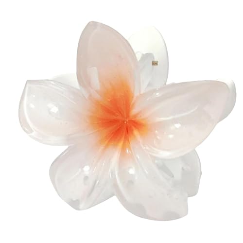 White Flower Hair Claw Clip - Hawaiian Plumeria Jaw Clip for Thin Hair