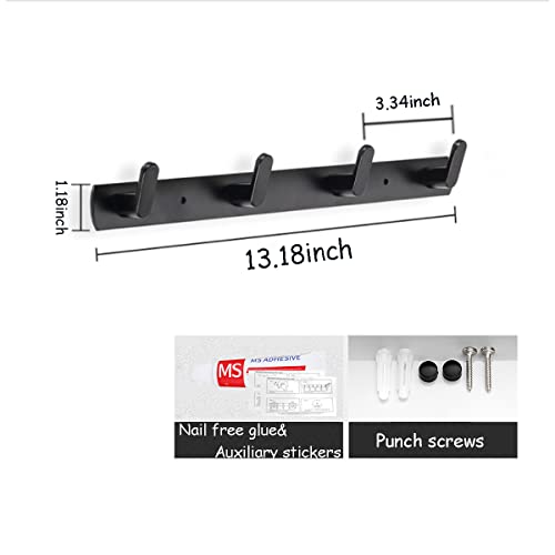 Gxfctys Wall Mounted Coat Rack, 4 Hook Modern Aluminum Towel Rack, Black