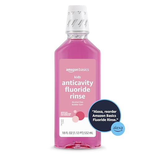 Amazon Basics Kids Fluoride Mouthwash, Anticavity Alcohol-Free Bubble Gum, 18 oz