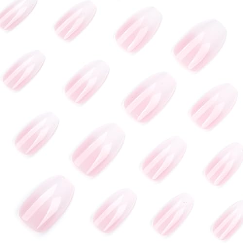 Ombre Pink Coffin Press on Nails - Medium Gradient French False Nails Kit