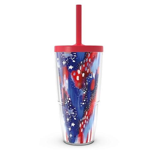 Tervis EttaVee - Americana Stars Made in USA Double Walled Insulated Tumbler Travel Cup Keeps Drinks Cold & Hot, 24oz with Straw Lid, Classic