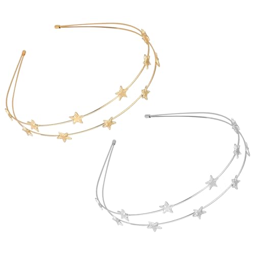PEOVLVN 2 Pack Star Headbands Metal Sparkly Rhinestone Star Crown for Women