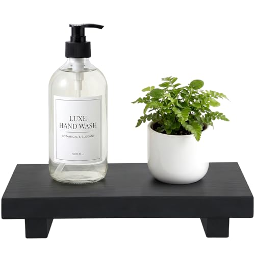 Black Wooden Bathroom Counter Tray - Rustic Soap Holder for Kitchen & Bath
