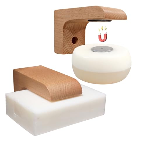 2pcs Beech Wood Magnetic Soap Holder - Self Draining Shower Dish