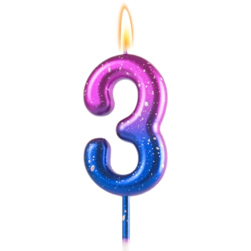 Purple and Pink Number 3 Birthday Candle for Girls